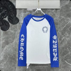 Chrome Hearts long-sleeve T-shirt in a white and blue color scheme.